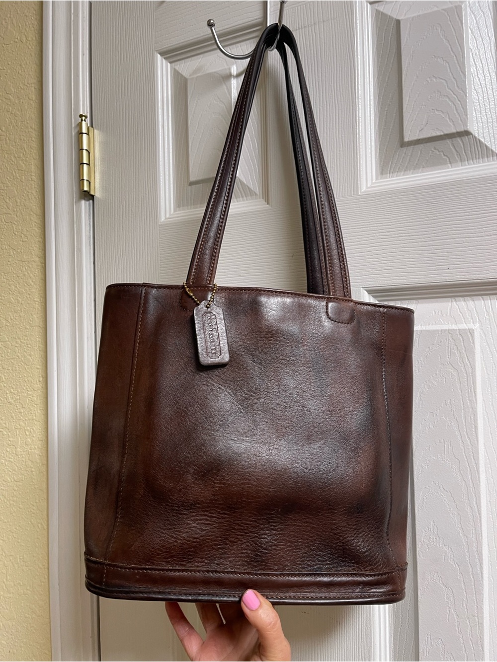 Coach Brown Leather Tote with Leather Hang Tag